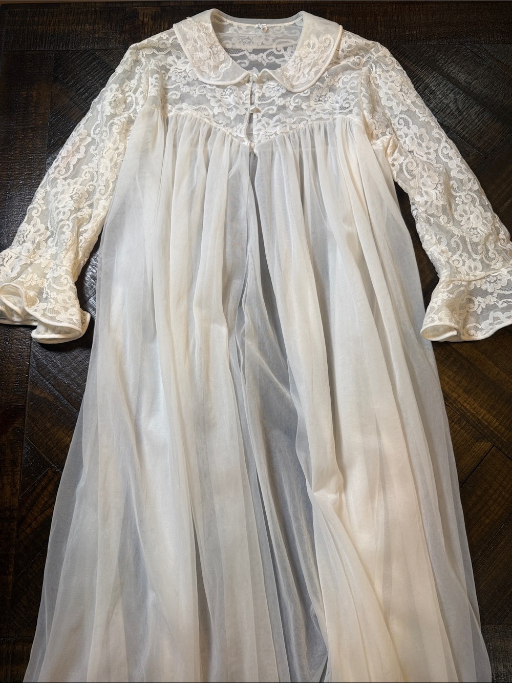 Vintage Komar Ivory Lace Peignoir Robe M Bridal Cottagecore Romance - Picture 8 of 11